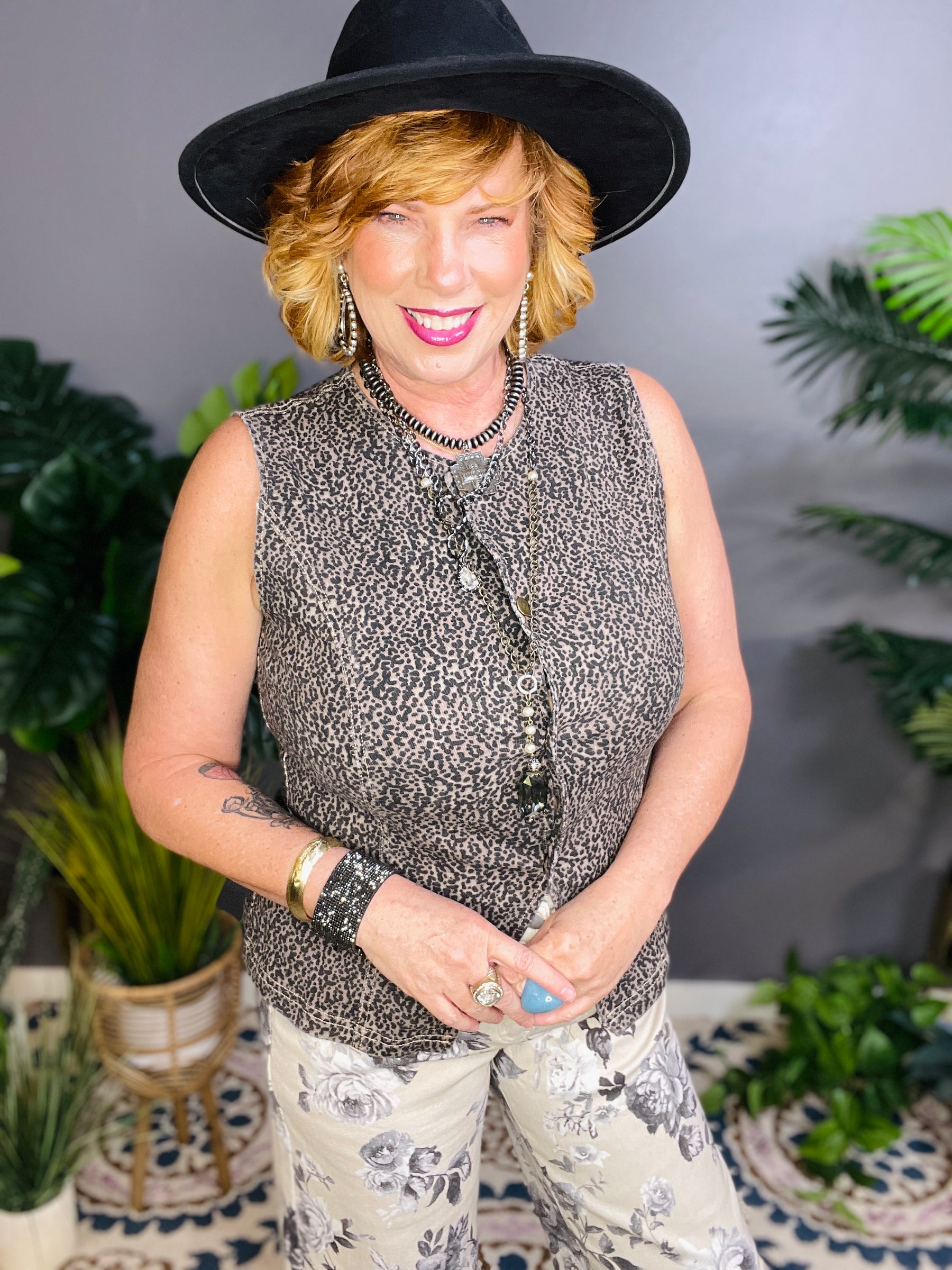 Down The Street Leopard Denim Vest