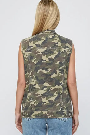 Now you see me Now you Don't -Green Camo Cargo Denim Vest