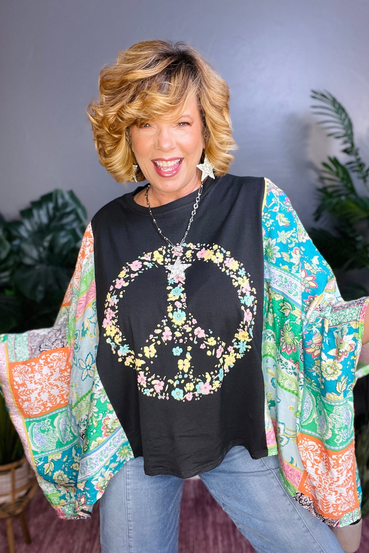 Live In Peace Flutter Sleeves Top - S023BK