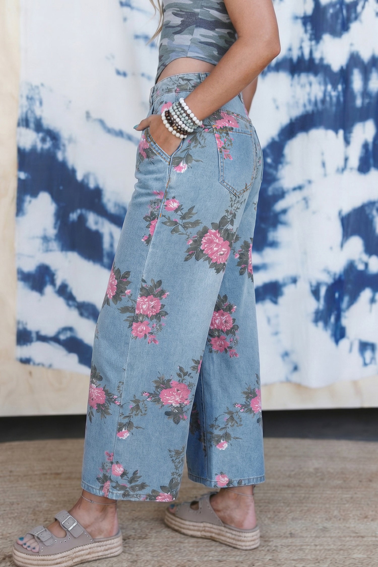 Southern Beauty Floral Print Bootcut Jeans