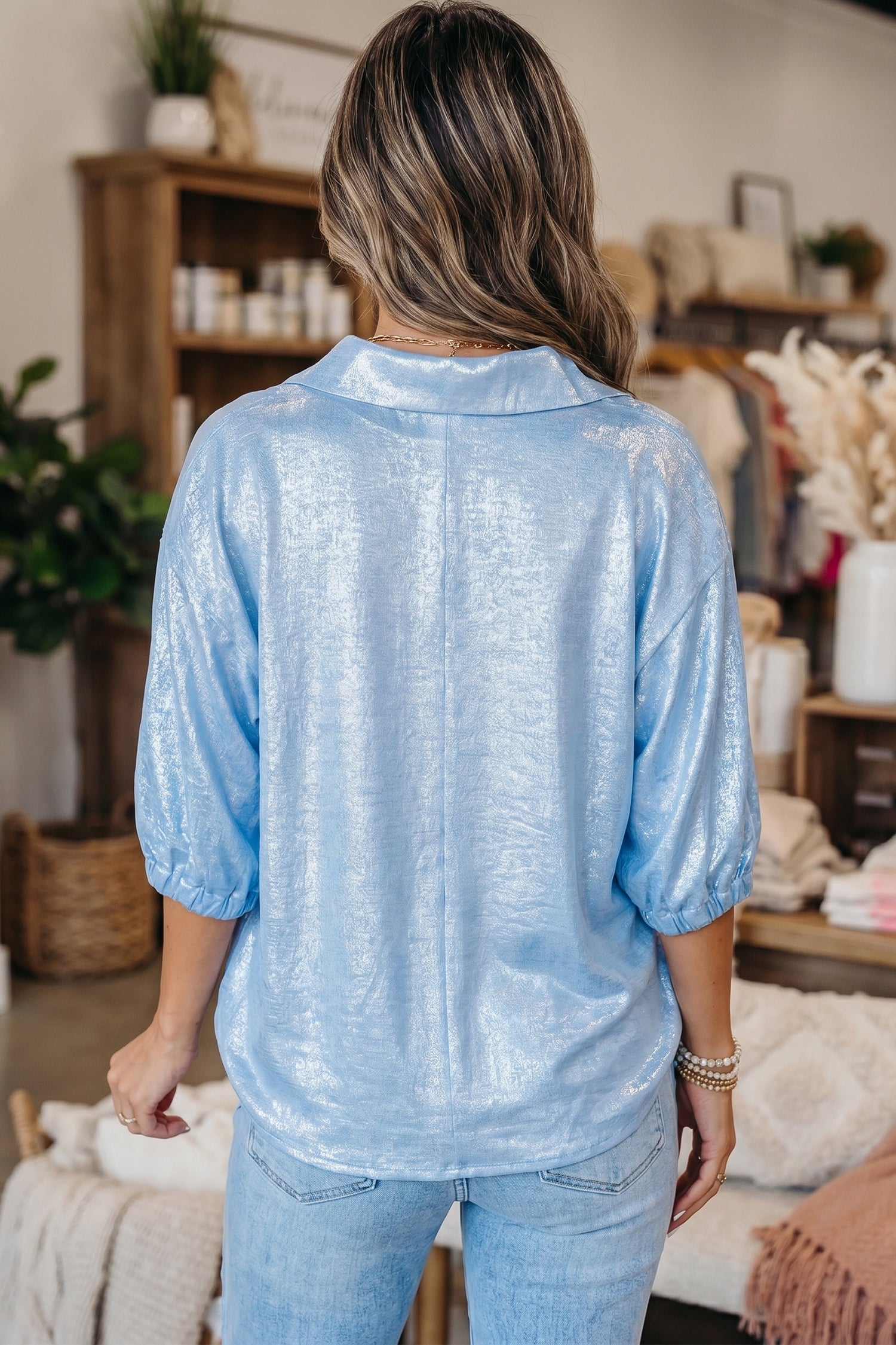All The Sparkles Blue Metallic Top