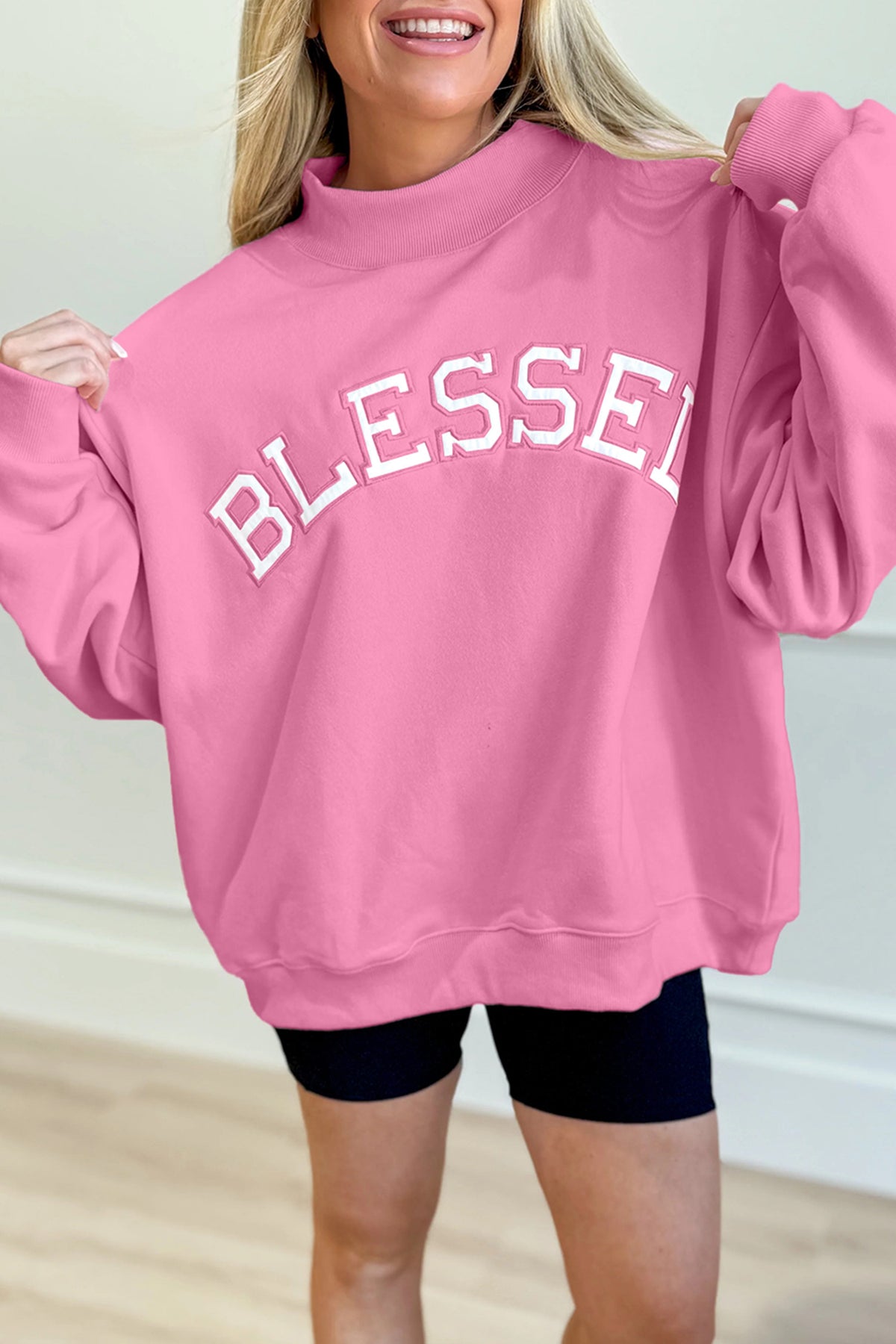 Blessed In Every Way Bright Pink Embroidered Sweatshirt