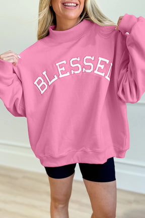 Blessed In Every Way Bright Pink Embroidered Sweatshirt