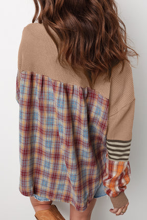 Rustic Retreat Plaid Patchwork Henley Top (2 Colors)