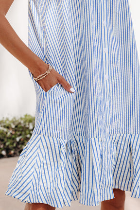 Blue Skies Ahead Stripe Shirt Collar Dress