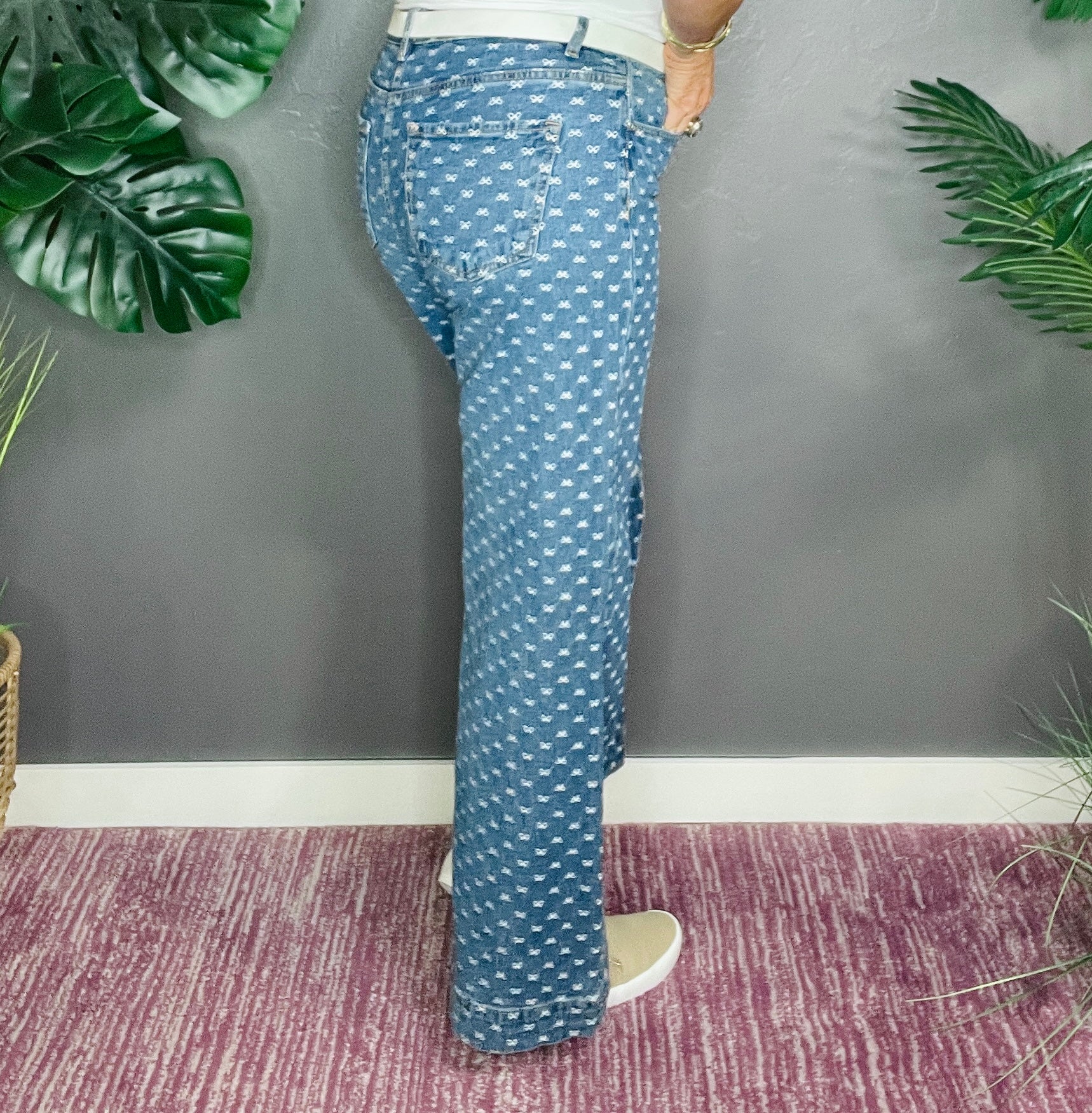 Presley High Rise Wide Leg Bow Embroidered Jeans