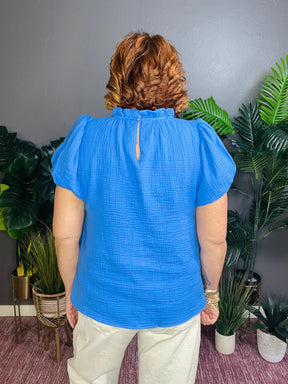 Passing Time Blue Textured Gauze Top