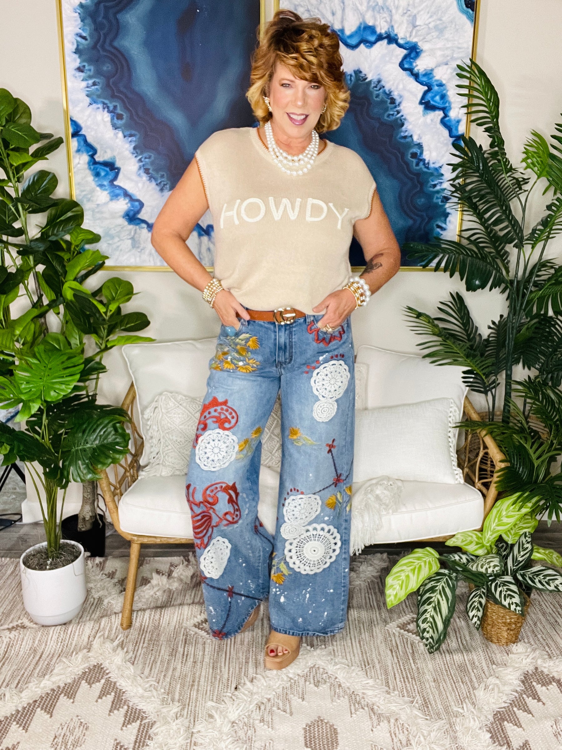 Vintage Soul Embroidered Wide Leg Jeans - J065DN