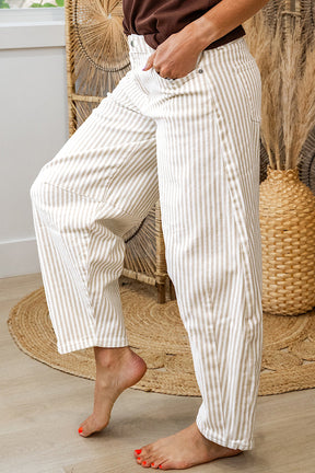 Just Feels Right Khaki Stripe Casual Barrel Jeans