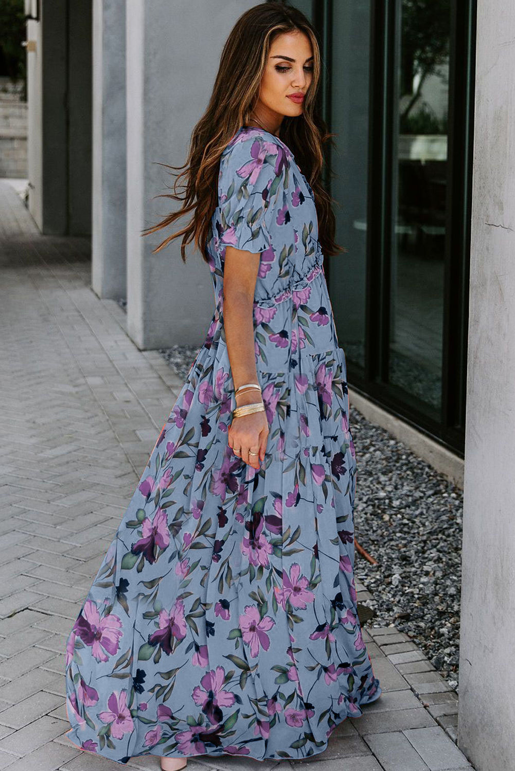 Can't Be Outdone Sky Blue Floral Print Maxi Dress