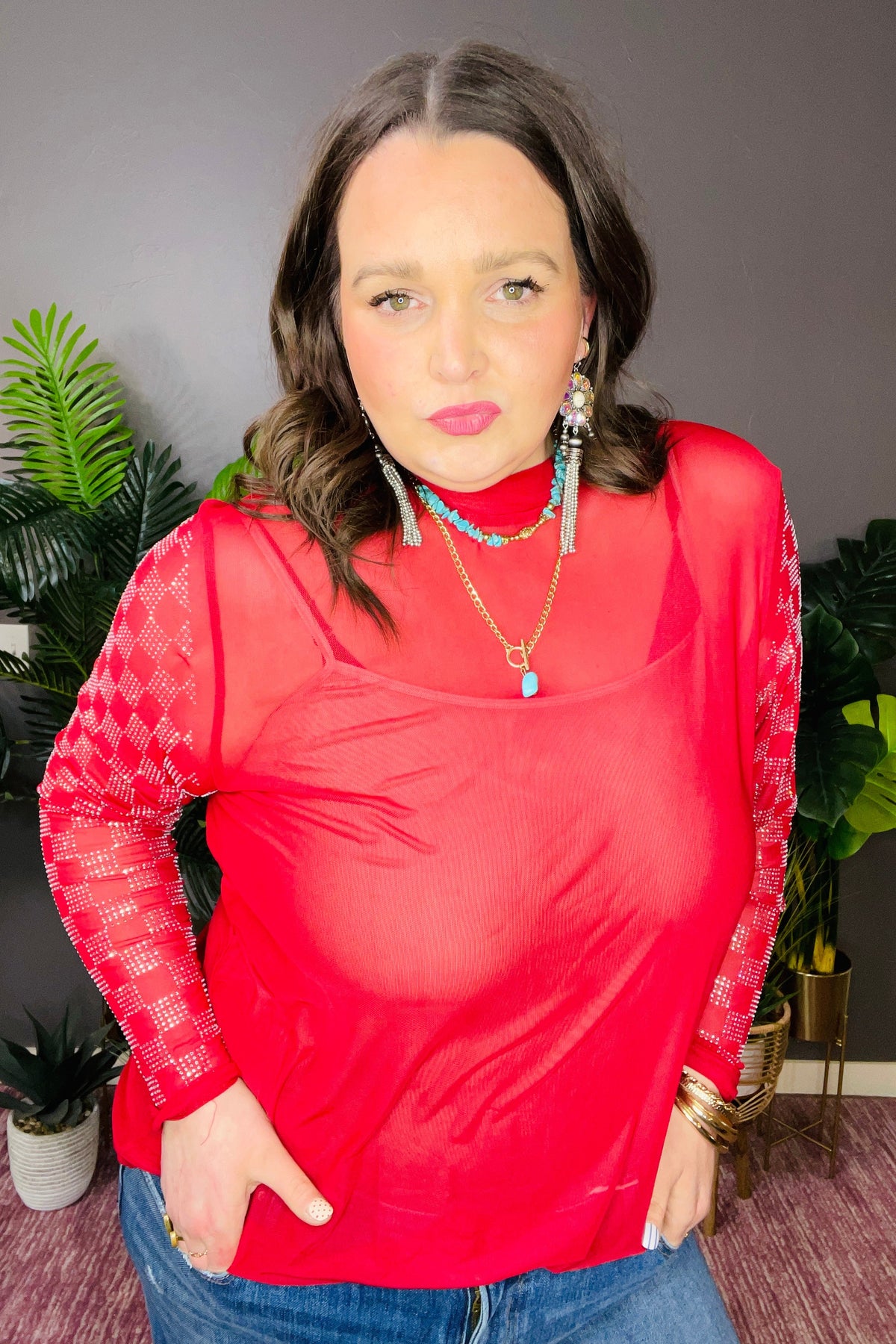 Bling Makes It Better Red Mesh Top - S307RD