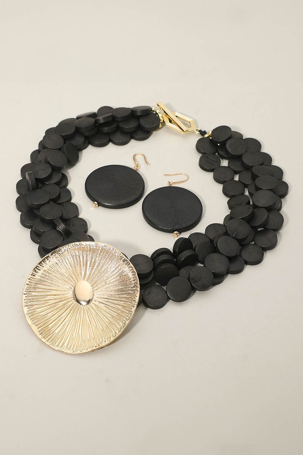 Black Multi Strand Disk Necklace - N092BK
