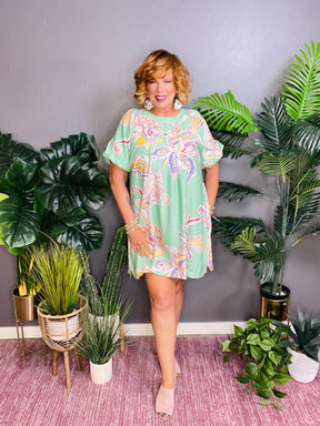 Ready Or Not Boho Sage Floral Mini Dress