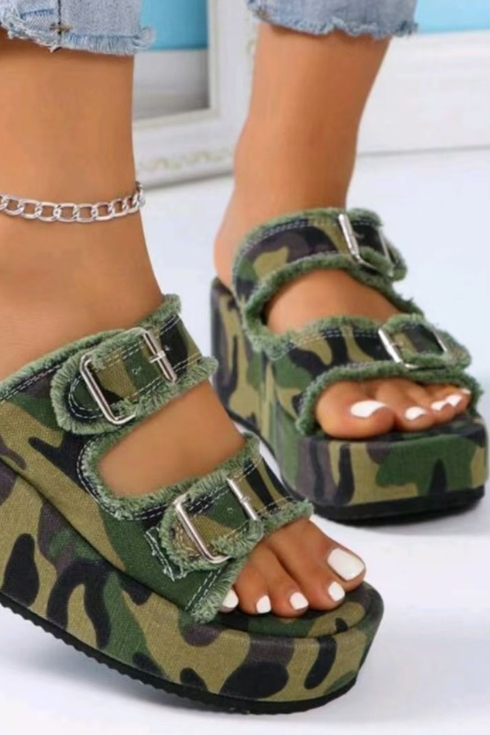 Buckle it Up Wedge Sandal In Moss - SHO2770MS