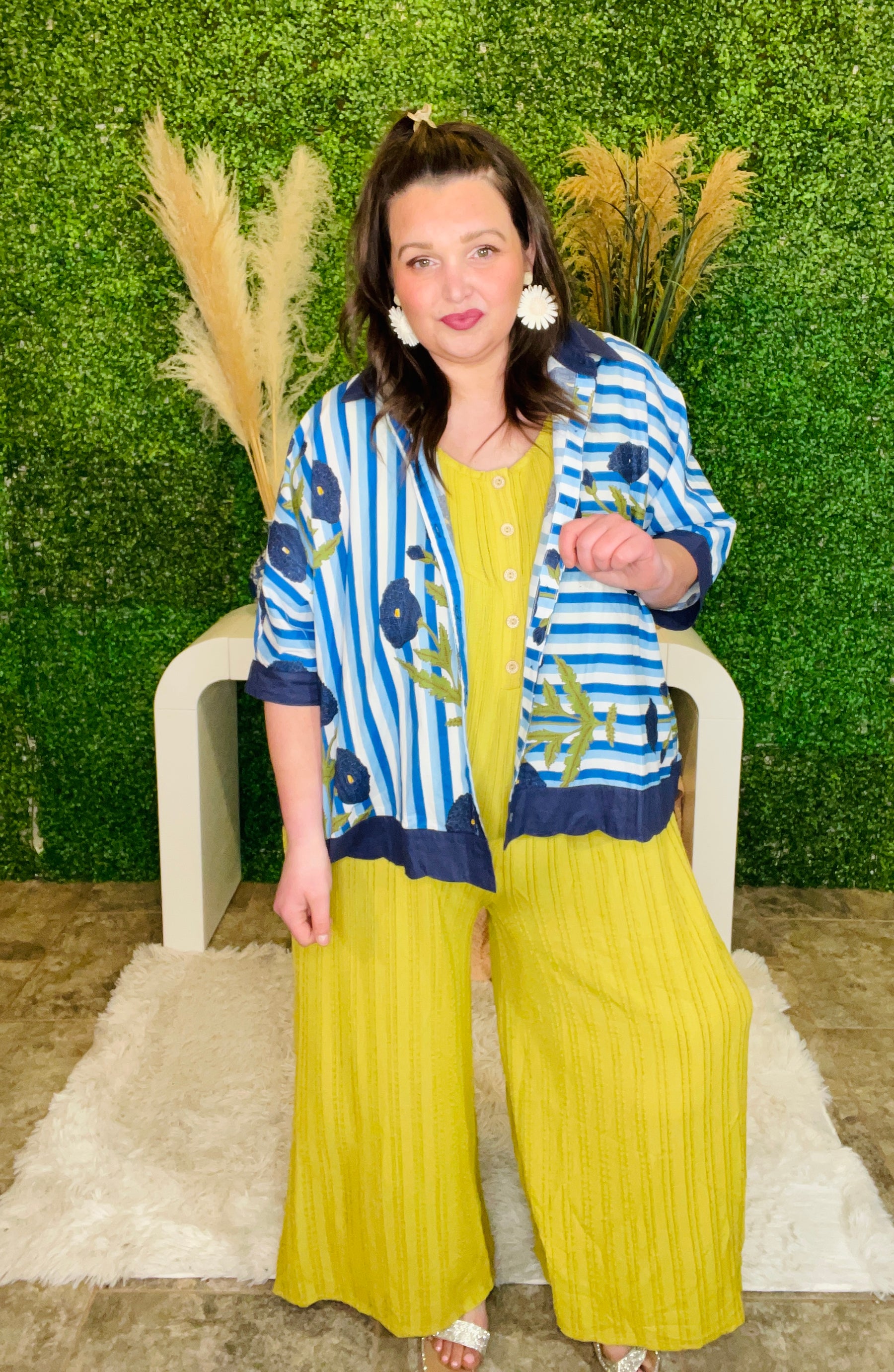 Dashing Darling Blue Floral Stripe Top