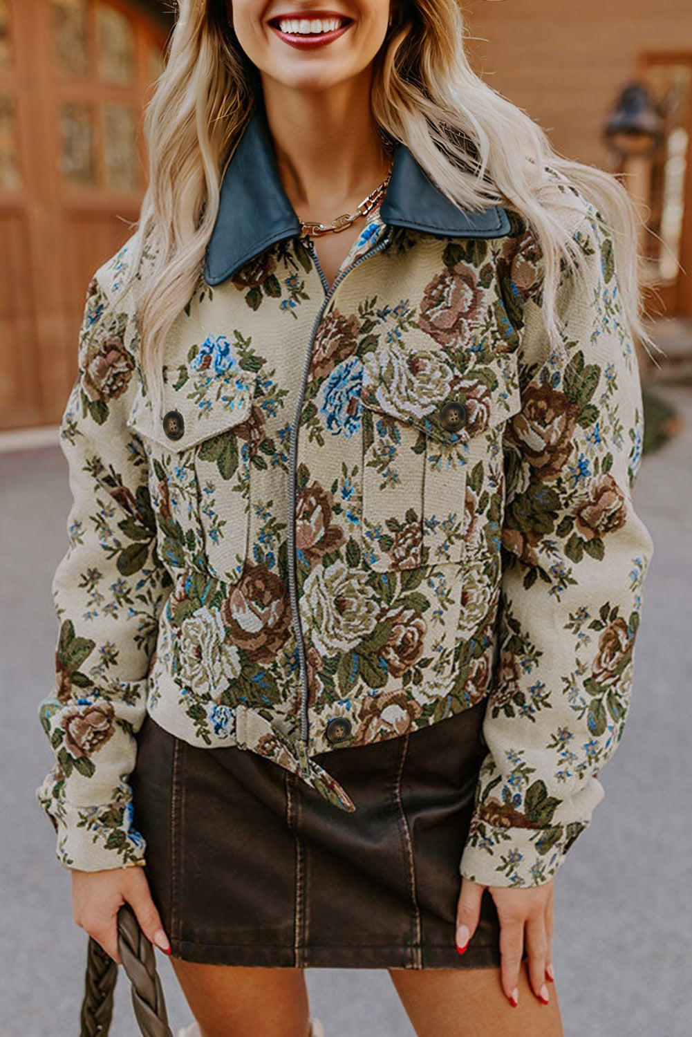Wildflower Mist Floral Print Zip Up Jacket