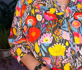 Flirty In Floral 3/4 Puff Sleeve Top