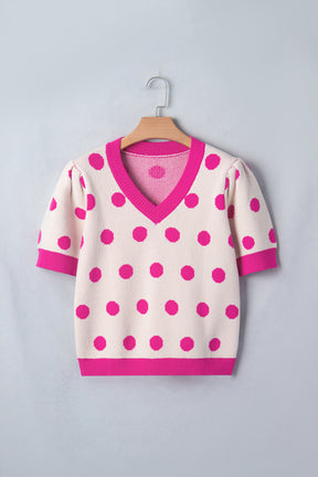 Haute Spot Pink Polka Dot Sweater Top
