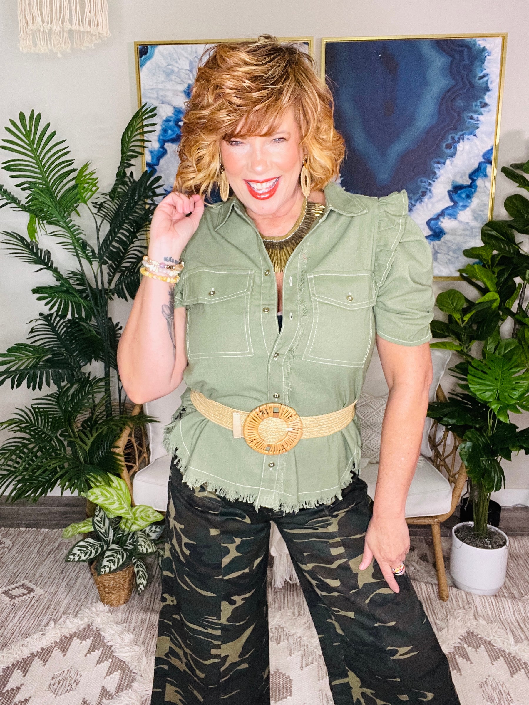 Down Home Darling Olive Top - S865OL