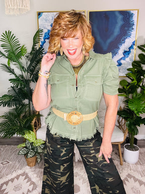 Down Home Darling Olive Top - S865OL