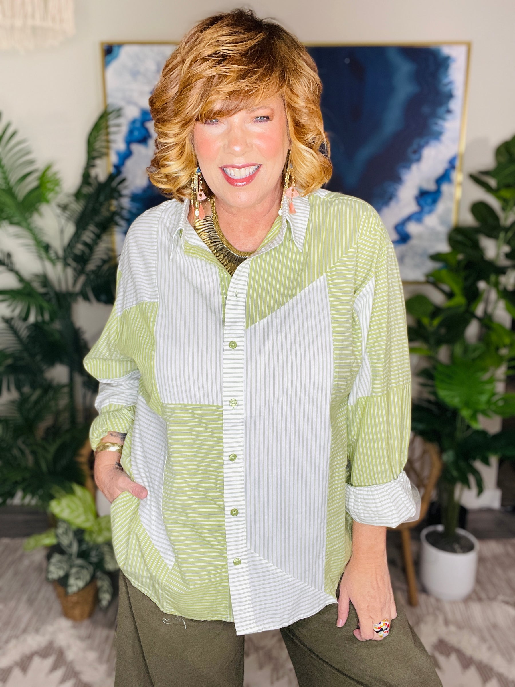 Just A Feeling Sage Stripe Top - S921SG
