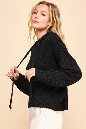 Soft And Cozy Black Hooded Sweater - T10880BK