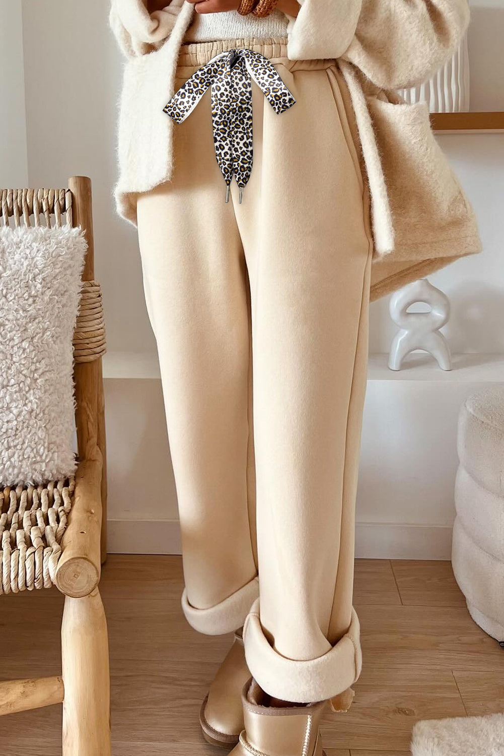 Comfort In Style Oatmeal Fleece Lined Elastic Waist Pant
