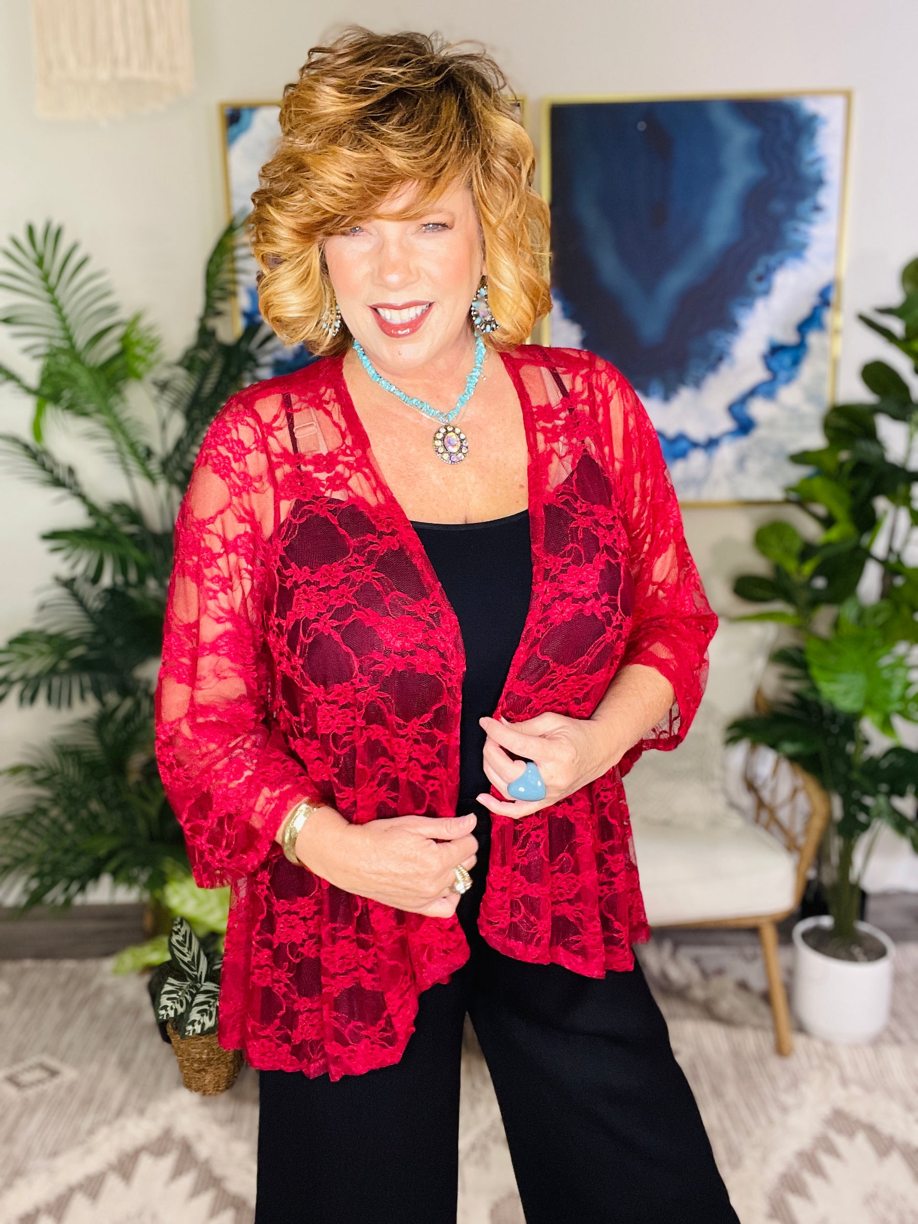 All About The Lace Wine Kimono - OT198WN