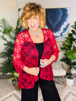 All About The Lace Wine Kimono - OT198WN
