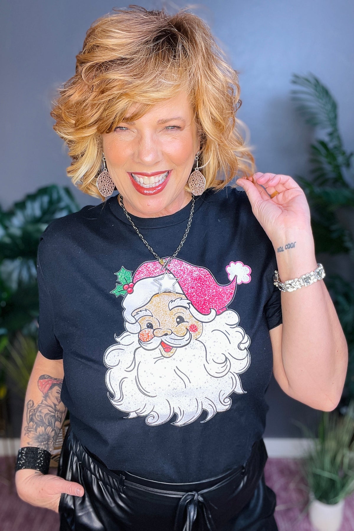 Retro Sparkle Santa Graphic Tee and Sweatshirt