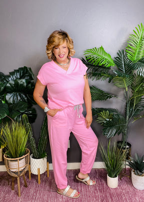 I Want Candy V Neck Top And Drawstring Pant Set