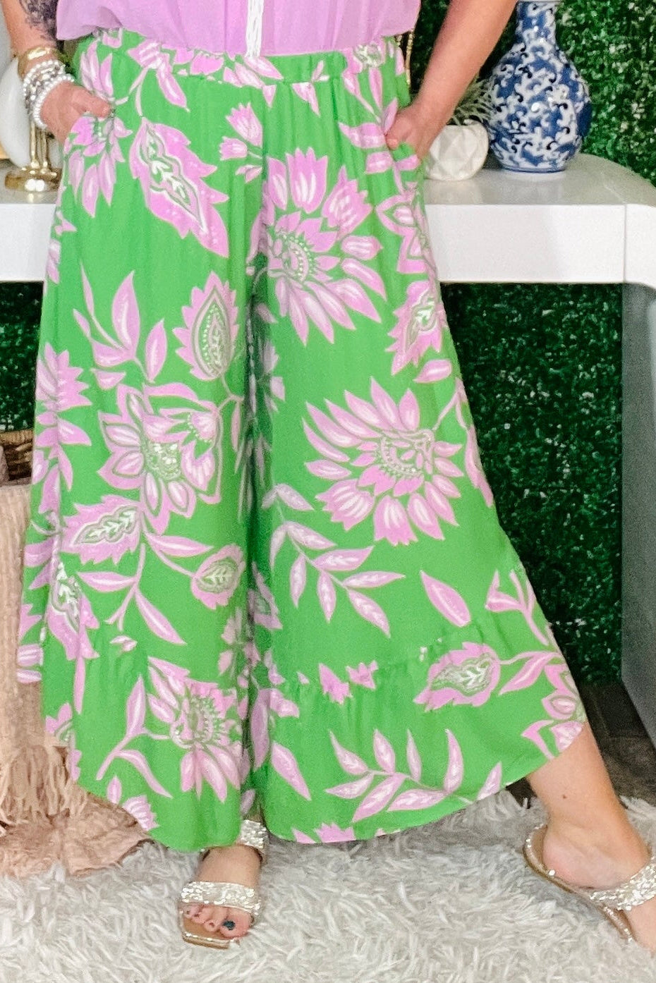 Floral Getaway Lime Floral Pants - P084LM