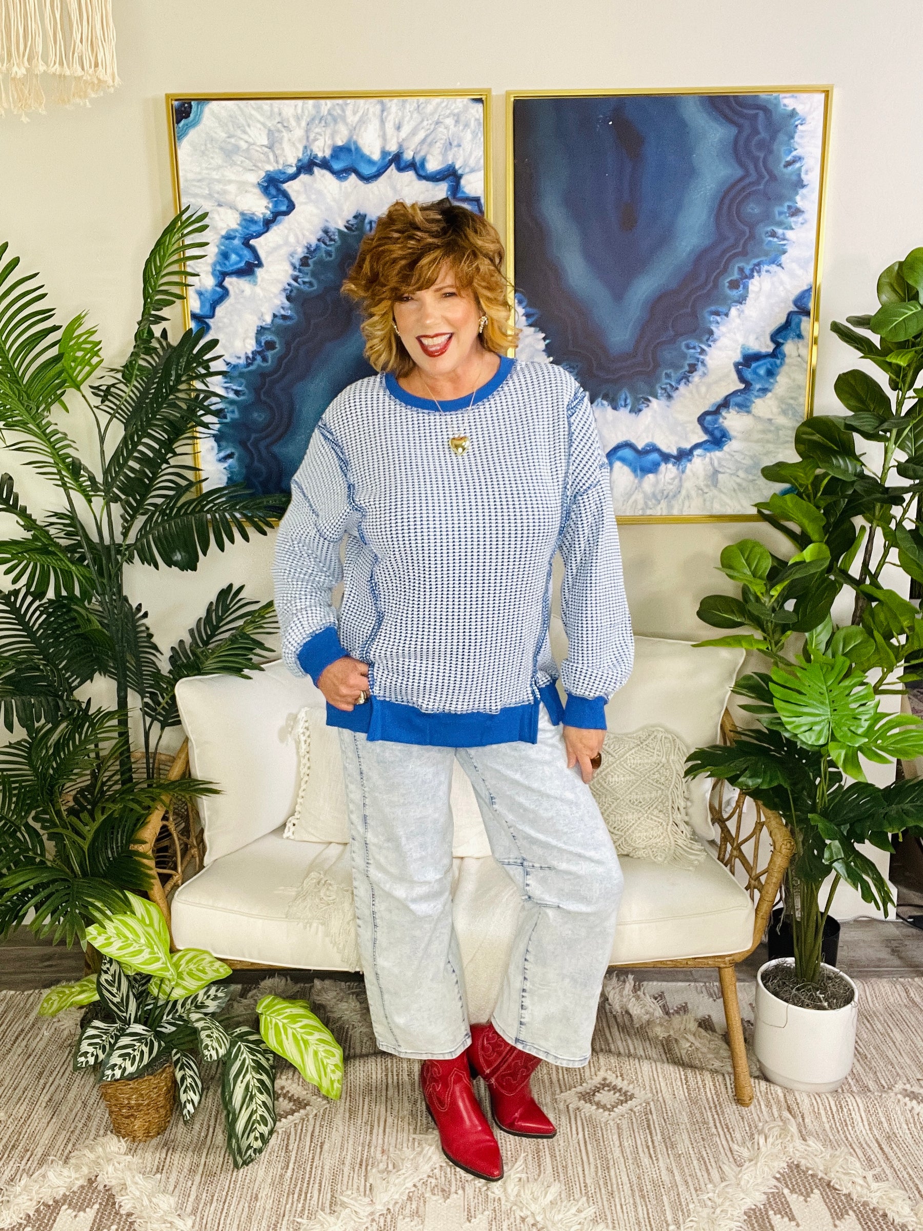 Out Of The Blue Waffle Knit Top