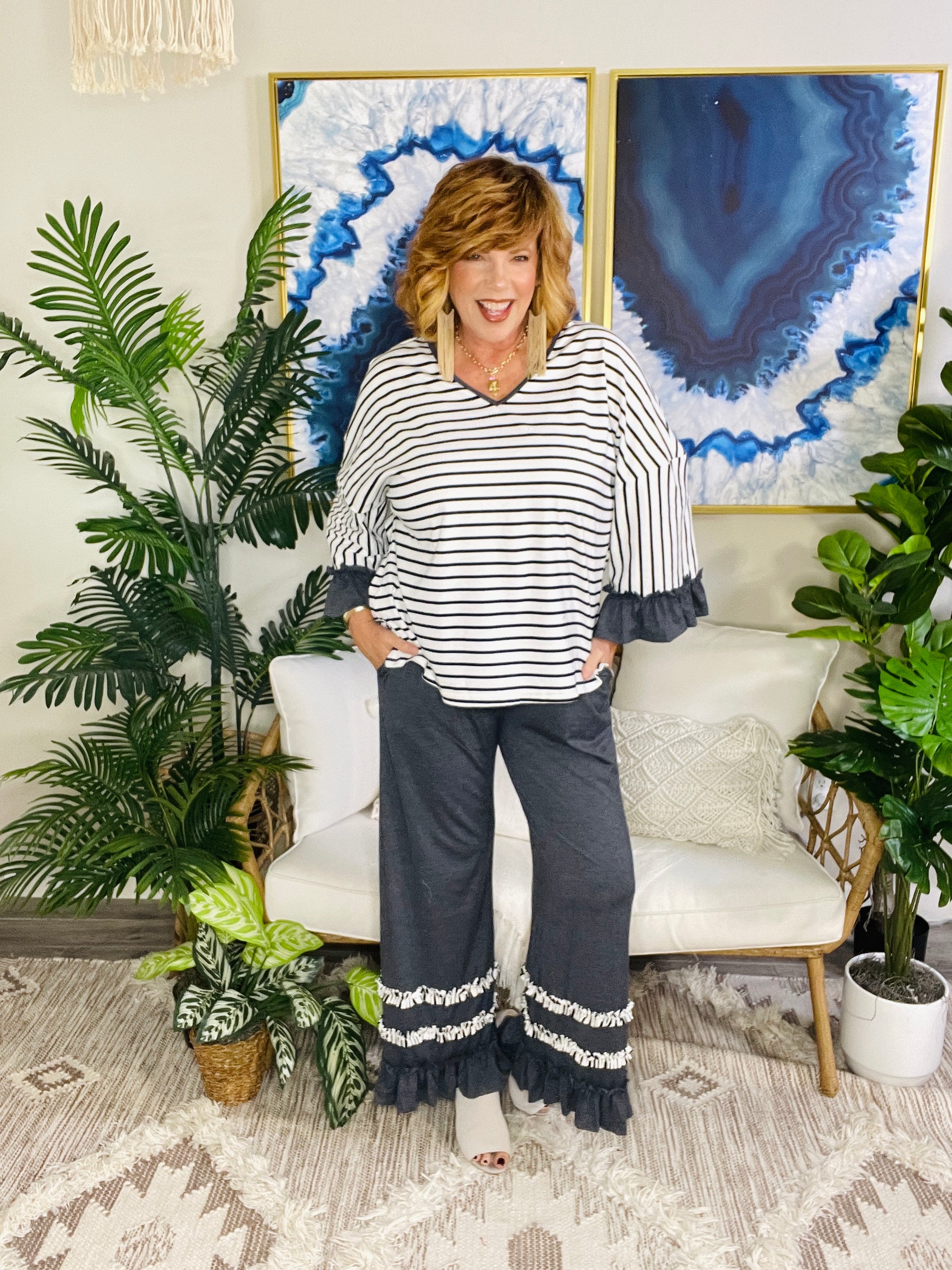 Ruffle Me Cozy Top And Pant Set (2 Colors)