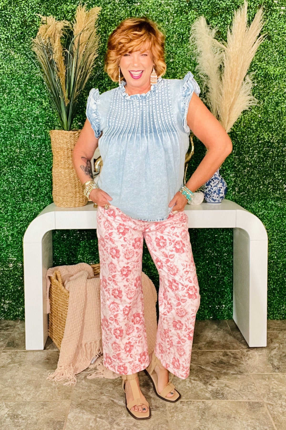 Show Off Pink Vintage Floral Jeans