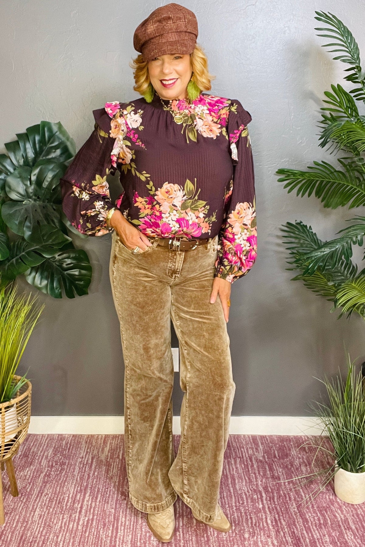 Autumn Floral Brown Mix Top - S018BR