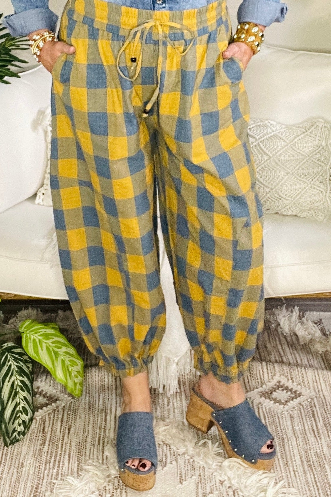Cozy In Check Mustard Pants - P170MS