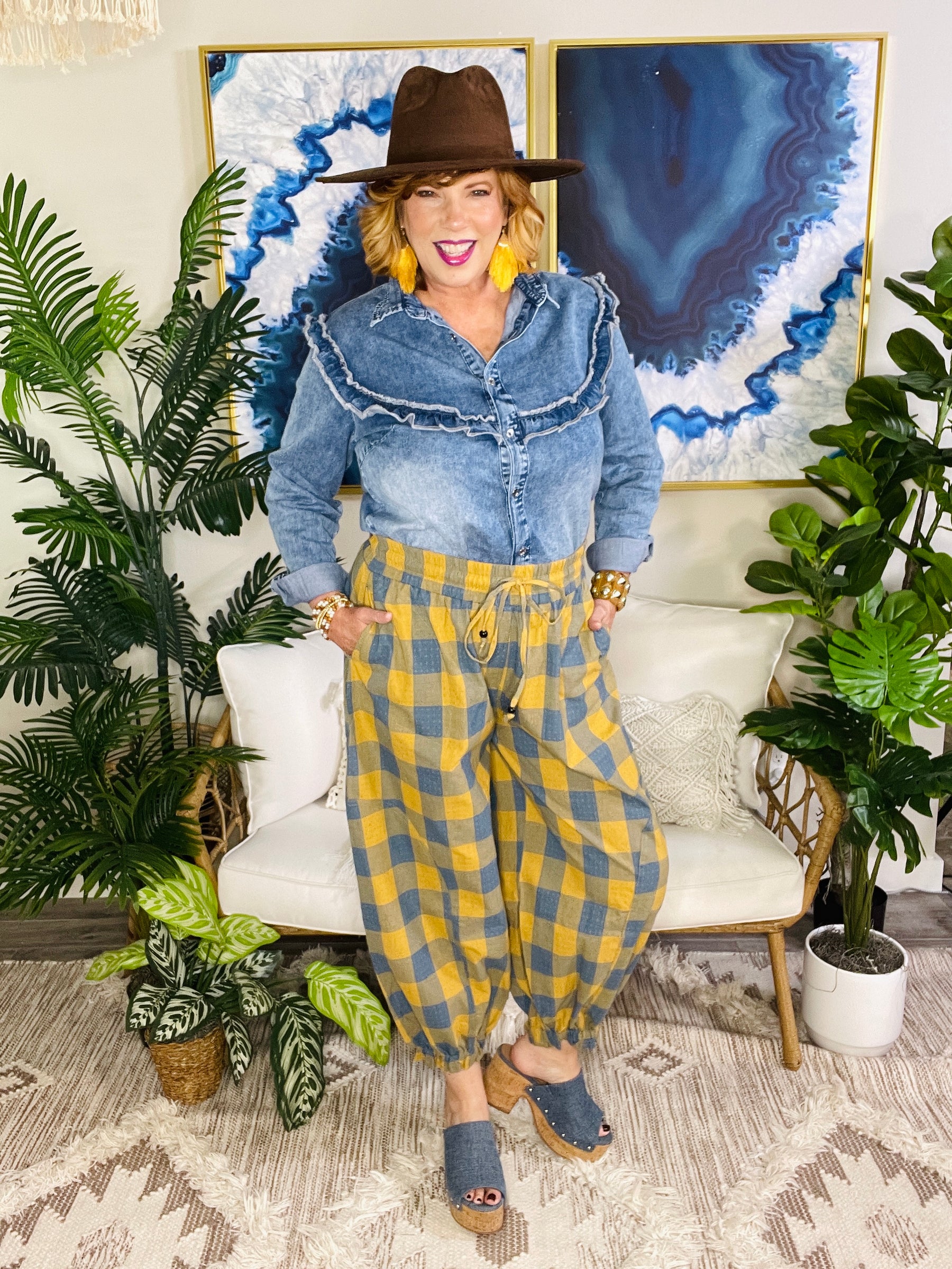 Cozy In Check Mustard Pants - P170MS