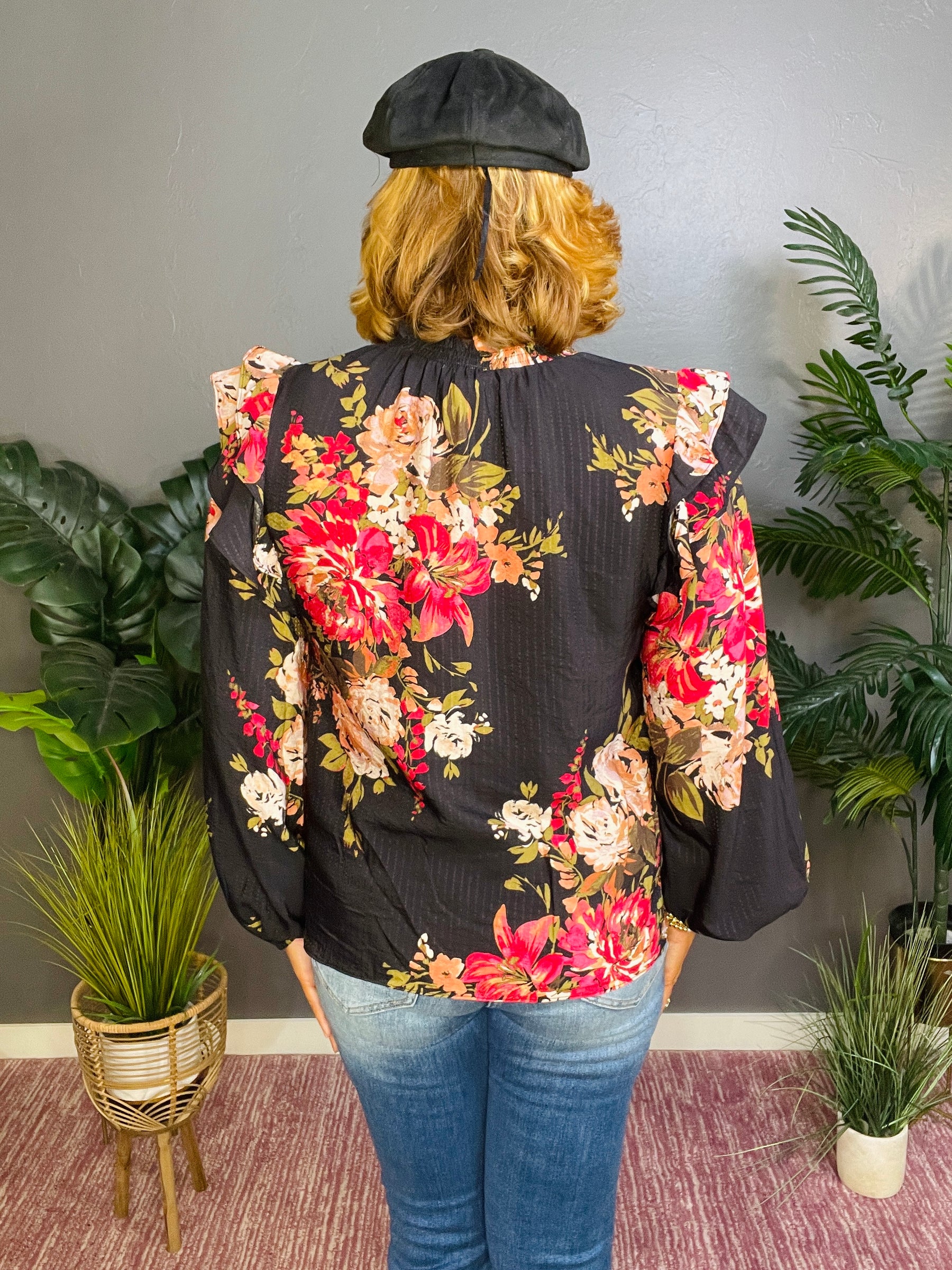 Autumn Floral Black Mix Top - S019BK