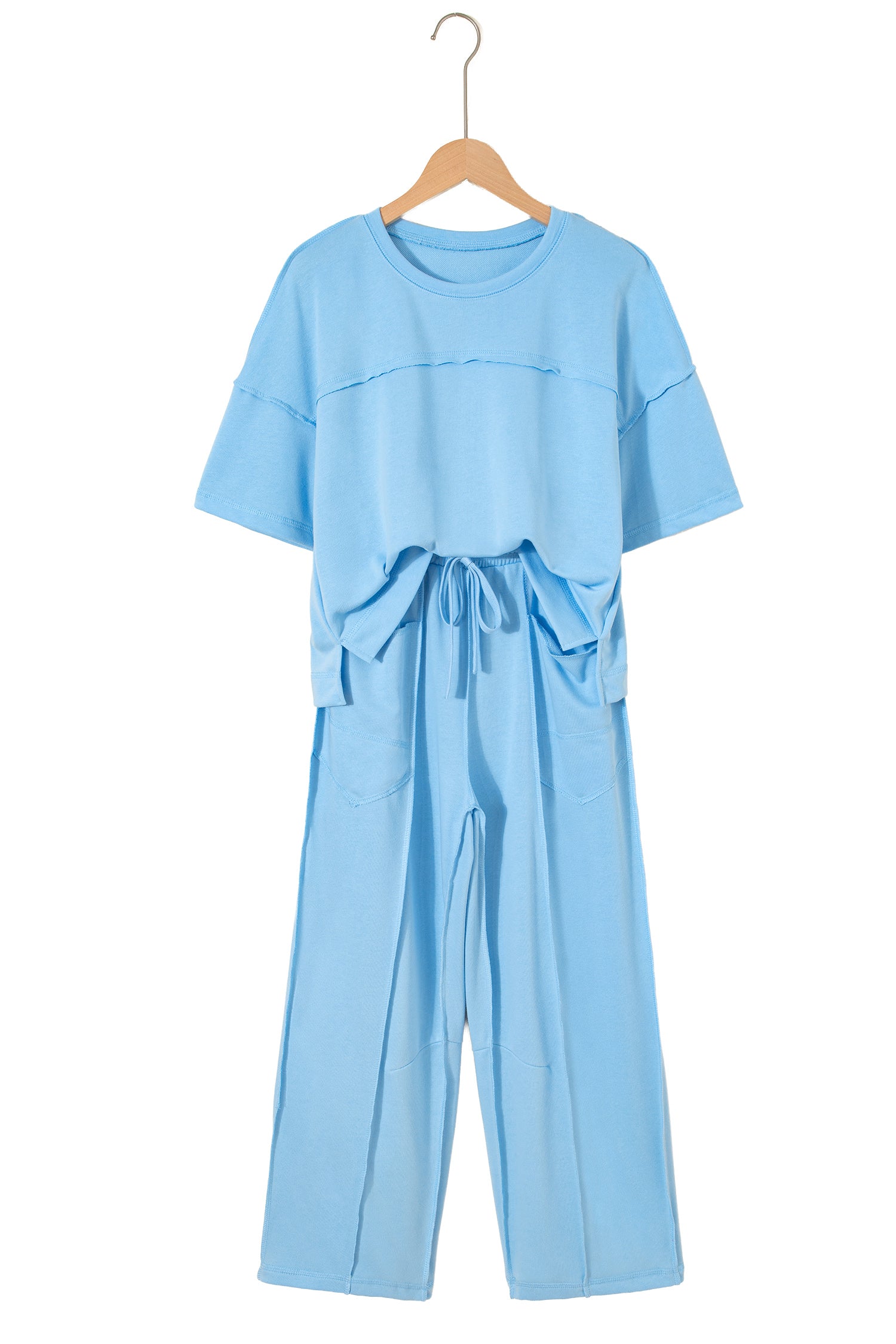Here For It Sky Blue Top and Barrel Pant Set