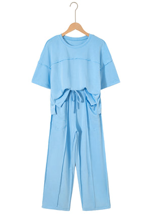 Here For It Sky Blue Top and Barrel Pant Set