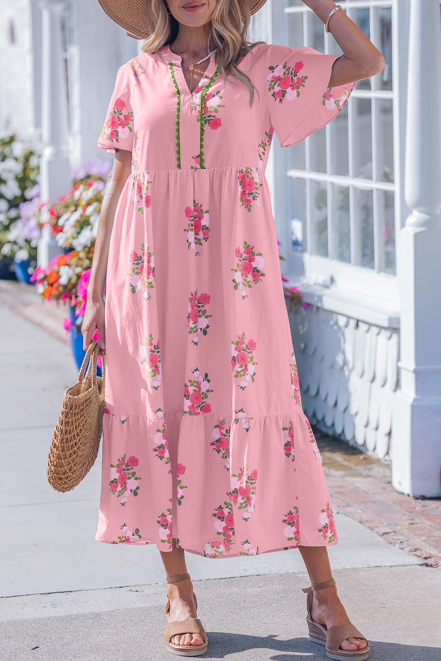 Resort Getaway Pink Floral Print Maxi Dress