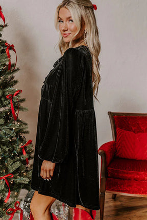 Dress Up Time Velvet Bubble Sleeve Mini Dress