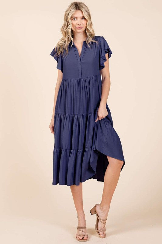 Top Tier Fashion Dark Navy Tiered Midi Dress - D5707NV