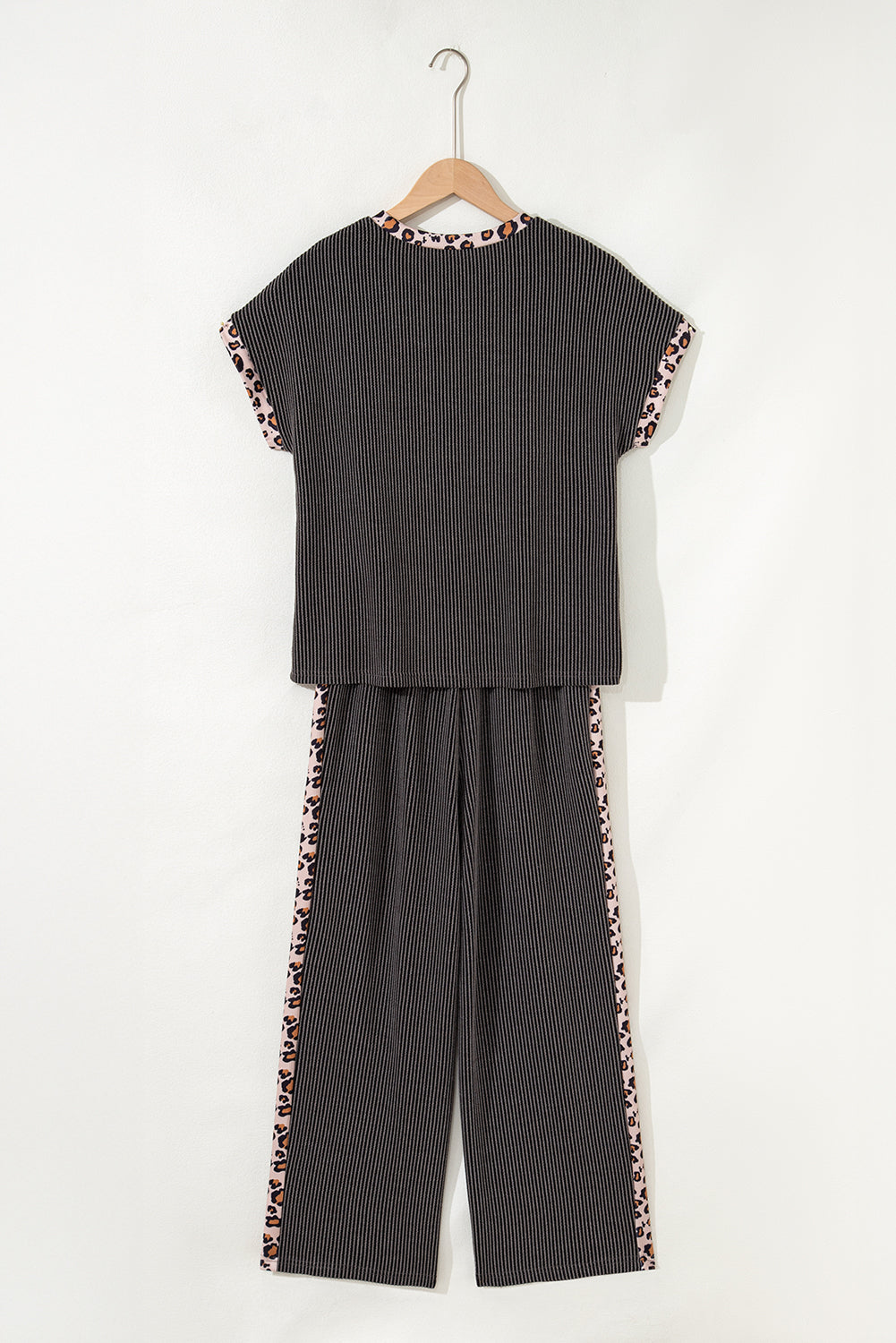 Cozy Horizon Leopard Ribbed Top and Cropped Pants Set
