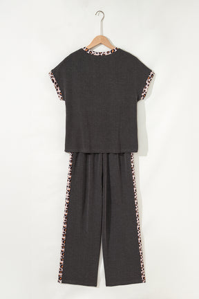 Cozy Horizon Leopard Ribbed Top and Cropped Pants Set
