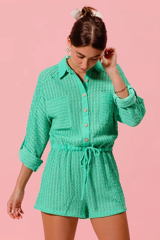 On My Chic Behavior Mint Textured Knit Romper - RMP883MT
