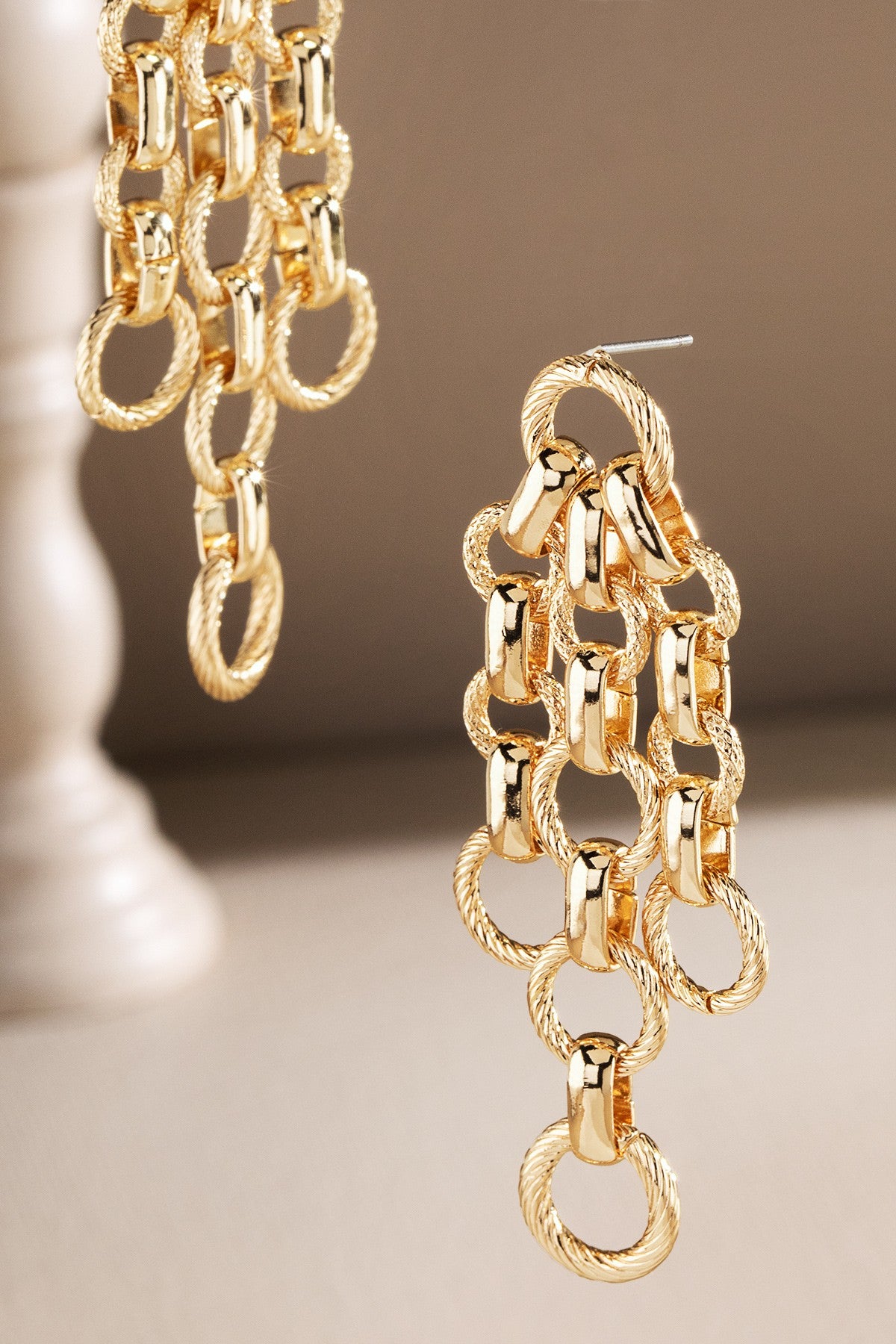 Textured Link Cascade Earrings - E057GO