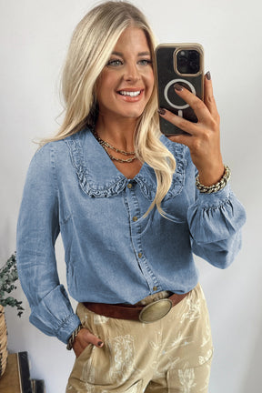 Denim Made Classic Ruffled Collar Denim Top