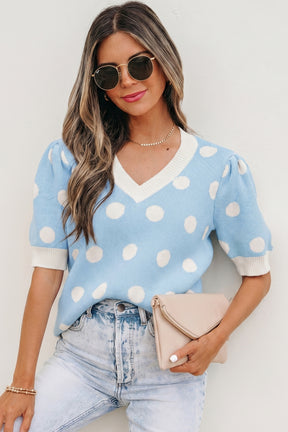 Haute Spot Blue Polka Dot Sweater Top